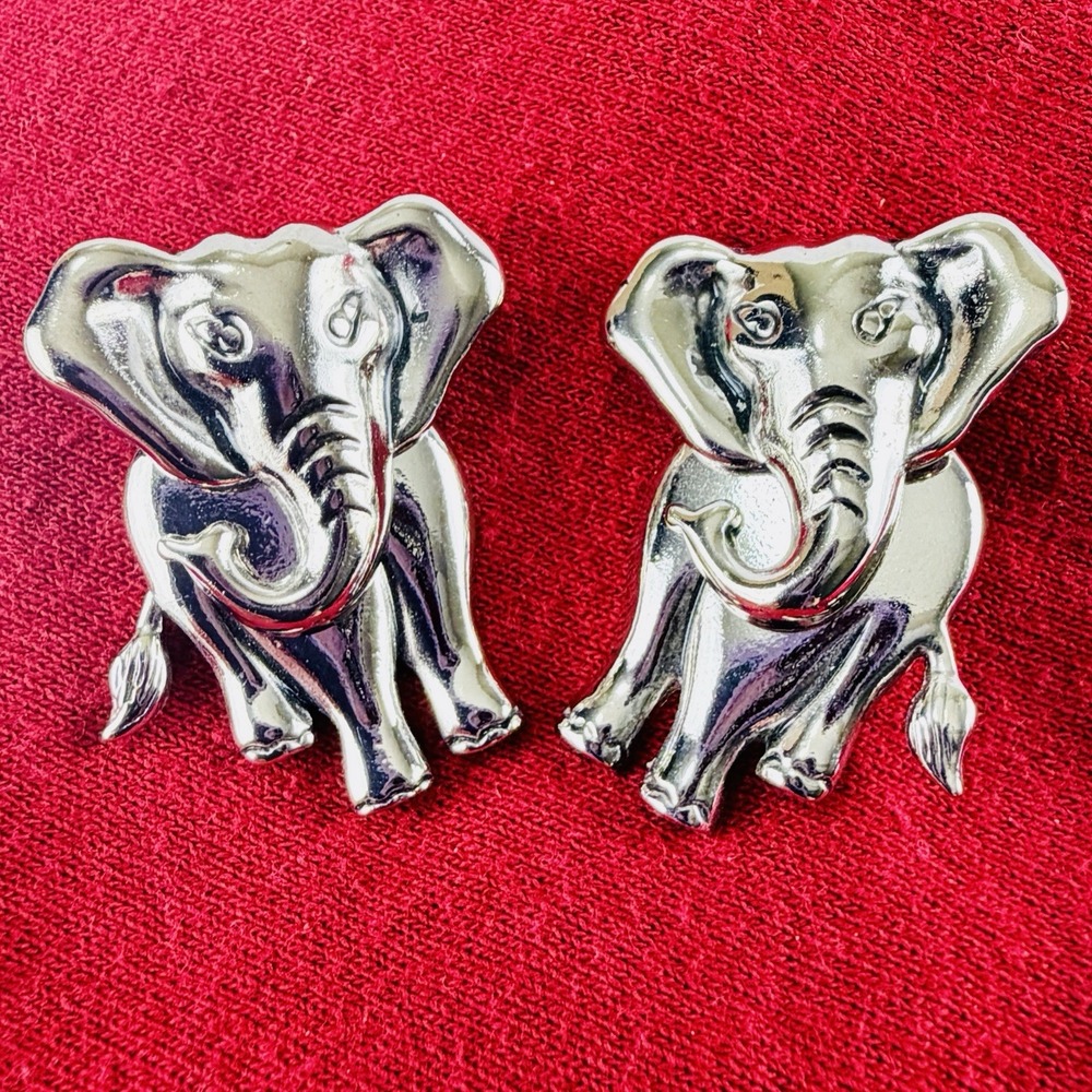 Avon Elephant Earrings Articulated Silvertone Post Pierced Signed Dangle Animal